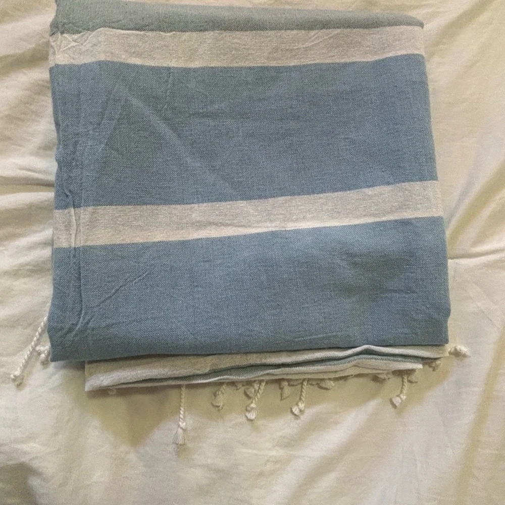 😉 Turkish 100% Organic Cotton Striped Blue and Green Multipurpose Towel
